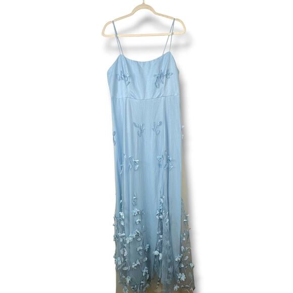 Lulus NWOT Abundant Charm Light Blue 3D Floral Applique Sheer Maxi Dress XL - Picture 3 of 10